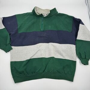 Cape Isle Knitters Mens XL Quarter Zip Sweatshirt Green Navy Grey Colorblock